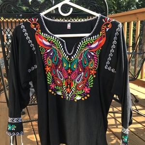 Boho Southwestern Embroidered Cotton Top